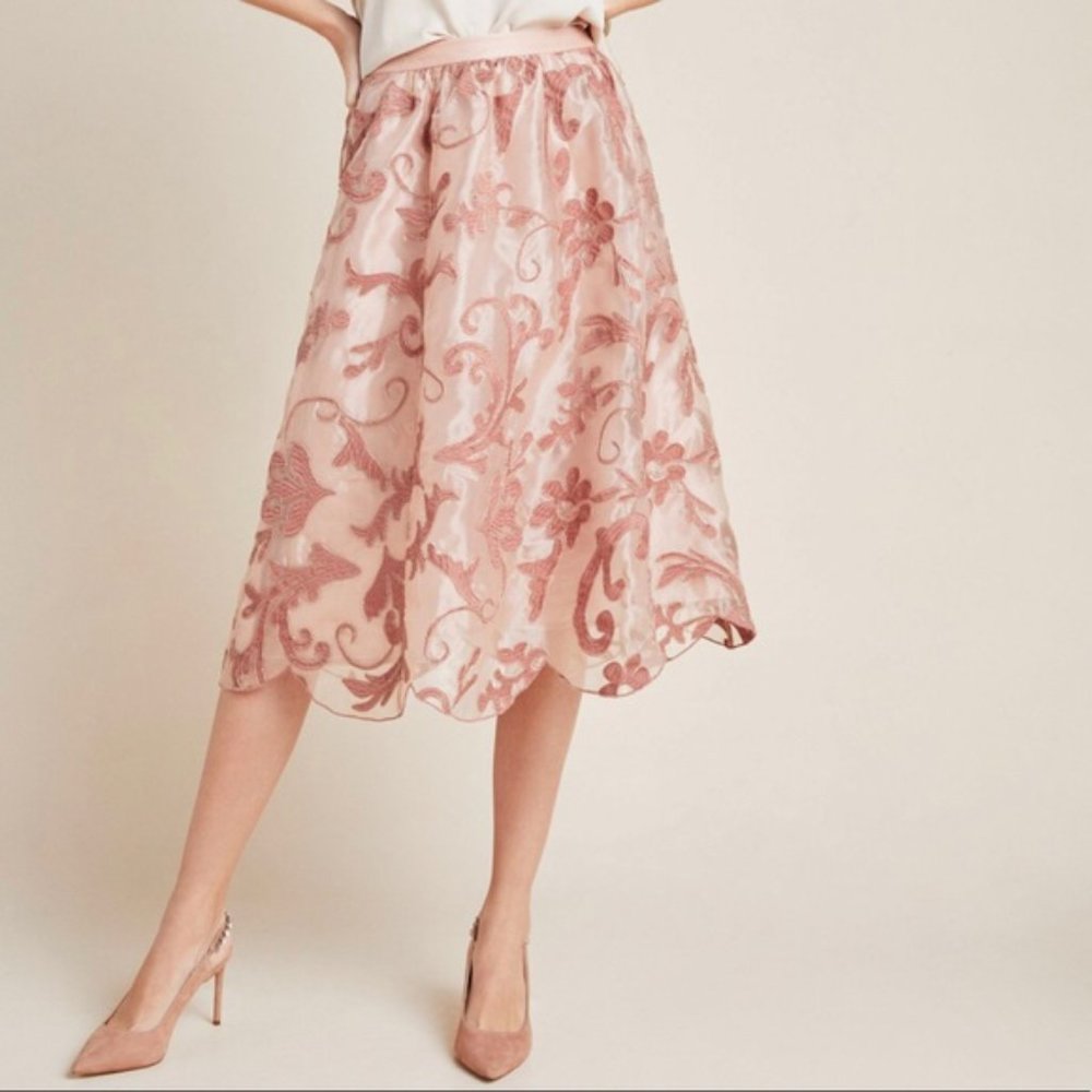 Anthropologie Maeve Shannon Embroidered Midi Skirt NWT Size Medium